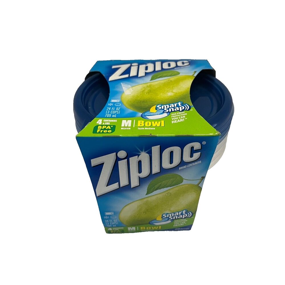 Ziploc Smart Snap Medium Bowl Containers 4 Pack with Lids 24 fl oz New